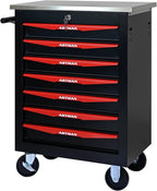 7 Drawers Tool Cart on Wheels with Stainless Steel Worktop, Heavy Duty Mobile Rolling Drawer Tool Chest with Locking Wheels & Lockable Drawers, Garage Tool Storage Cabinet (Black, 7 Drawers)