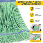 Matthew Cleaning Heavy Duty Mop Head Commercial Replacement for General and Floor Cleaning , Wet Industrial Blue Cotton Looped End String Head Refill (Case of 24) Green