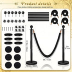 6PCS Black Stanchions Posts with 4PCS 5 ft Black Velvet Rope, Black Velvet Rope Stanchion Set Crowd Control Barriers, Stanchions and Velvet Ropes Red Carpet Poles for Party Supplies
