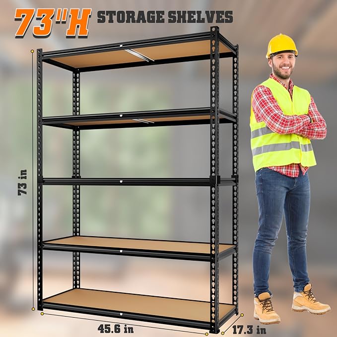 LEVELEVE 5-Tier Heavy Duty Storage Shelving Unit, 2020 lbs Capacity, Adjustable Metal Utility Shelf, 48" L x 18" W x 73" H for Garage, Kitchen, Pantry, Basement, Bathroom, Laundry,4 Pack