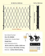VEVOR Single Folding Security Gate, Lockable Scissor Gate with 360° Swivel Casters, Outdoor Barricade Steel Retractable Gates, for Entry Security, Garage, Warehouse & Pool, 86.61 x 86.81 in (W x H)