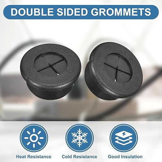 uxcell 6Pcs Cable Cord Grommet, 13/16"(20mm) Rubber Desk Grommets Wire Pass Through Hole Cover with Marked Cable Ties for Home Office Cable Wire Protection, Black