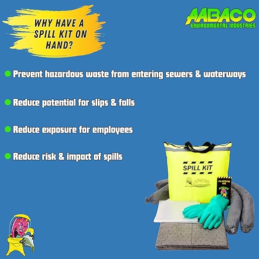 AABACO Universal Spill Kit for Oil & Chemical Spills, Portable High-Visibility Yellow Tote, Absorbent Pads & Socks for Trucks, Garages, Workshops & Emergency Spill Response