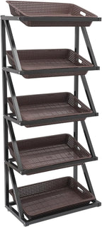 Fruit Vegetable Storage Basket,Kitchen Organizers 5 Tier Basket Stand Storage Baskets Market Shelf for Kitchen Store (Brown)