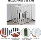 Freestanding Dog Gate Indoor, Doggie Gate Foldable Dog Gates for Doorways,Stairs or Hallways, Wooden White Pet Gate for The House,Pet Fence with Support Feet Included, 32 "Height-2 Panels