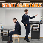 AV Cart, Steel AV Cart with Locking Cabinet and Pullout Keyboard Tray, Adjustable-Height Rolling Media Cart with Wheels & Power (43”x18”x43”)