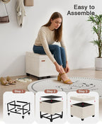17.7 inches Velvet turfed Ottomans Cube with Storage, Metal-Framed Square Linen Storage Ottoman Foot Rest Stool Holds 770 LB for Dorm Living Room Bedroom White UASND64W