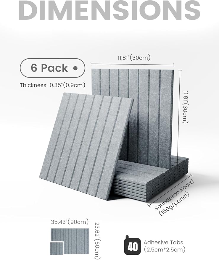 Large Felt Bulletin Board 36"x24" Cork Board Alternative - 6 Pack with 40 Safe Removable Adhesive Tabs, Cork Boards for Walls Cork Board for Home Office Classroom Pin Board-Blue Gray