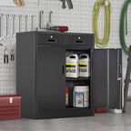 Metal Storage Cabinet, 36" H Locking Storage Cabinet with 2 Drawers and Adjustable Shelf, Metal Cabinets for Office, Garage, Home-Black