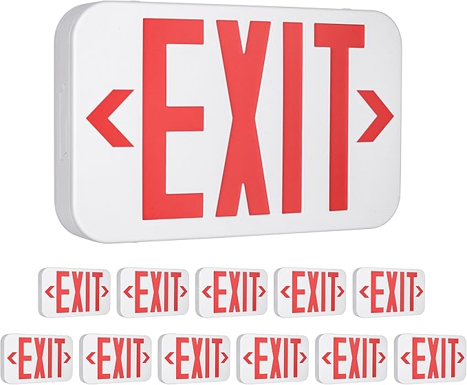LIT-PaTH LED EXIT Sign, Emergency light with Double Face and Back Up Batteries- US Standard Red Letter Exit Lighting, UL 924 and CEC Qualified, 120-277 Voltage, 12-Pack