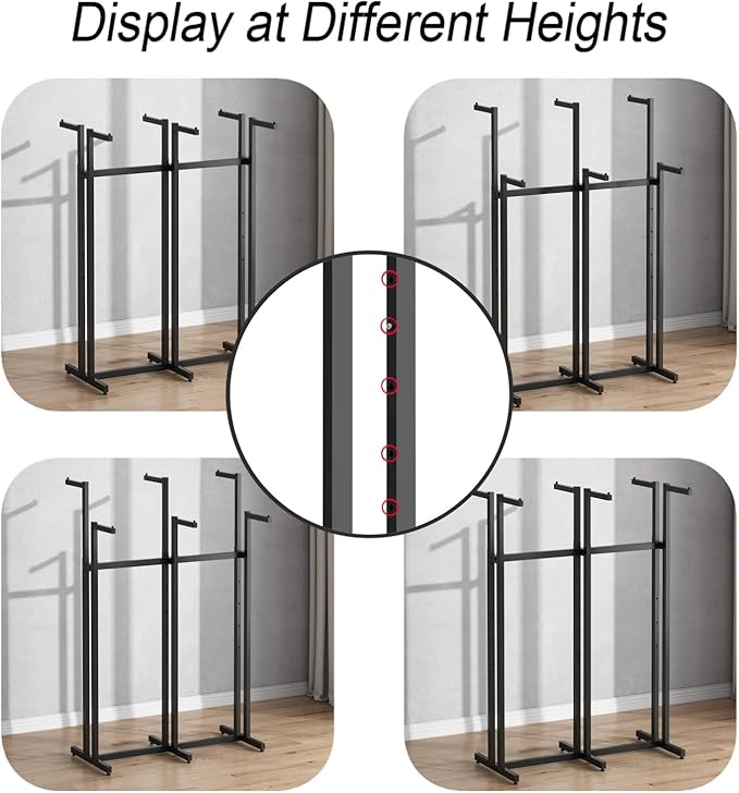Black Clothes Rack with 6 Straight Arms, Metal Clothing Rack for Hanging Clothes, Freestanding Garment Rack Heavy Duty, 46" to 63" Adjustable Height Retail Clothing Rack for Boutiques Display