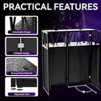 Portable DJ Booth Table,Foldable DJ Table Stand with White & Black Scrim,Adjustable D J Facade Station Metal Frame with Cable Hole for Private Events, Clubs, Bars (Upgrade)