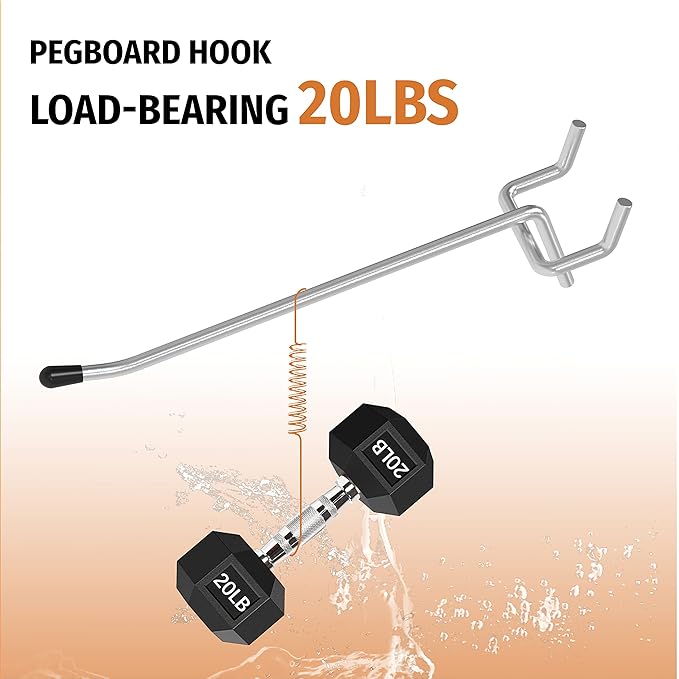 HUHOLE Pegboard Hooks 6 Inch 50PC, Ideal Garage Organization, Wall Storage Tool Organizer, Fit 1/4" 1/8" Peg Board with Plastic Tip (Silver, 6 Inch)