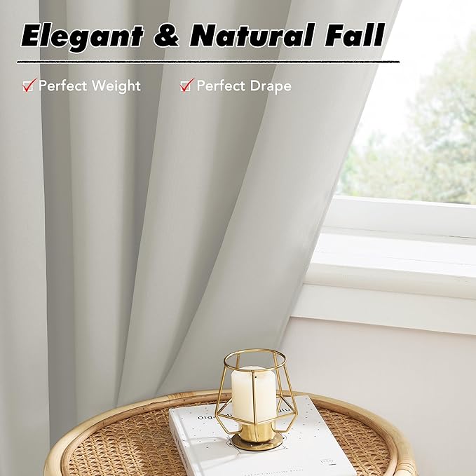 KGORGE Short Curtains 45 inch Length, Privacy Thermal Insulated Curtains Noise Reducing Window Drapes for Bedroom Dining Room Kitchen, Back Tab Rod Pocket, W52 x L45 inches, Nature, 2 Panels
