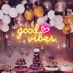 Good Vibes Neon Signs for Wall Decor, Good Vibes Neon Lights 16x8inch, USB Operated Warm White LED Signs for Bedroom, Room, Wall Decor, Birthday Party, Wedding, Salon, Bar, Home, Girl Cave