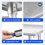 Hally Stainless Steel Table for Prep & Work 30 x 48 Inches, NSF Commercial Heavy Duty Table with Undershelf and Backsplash for Restaurant, Home and Hotel