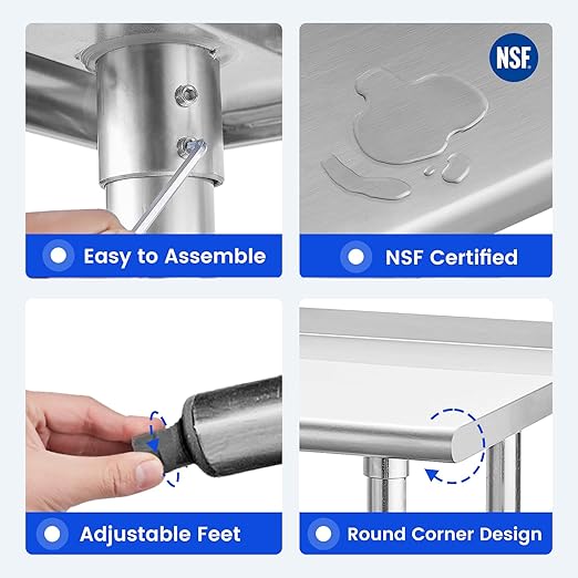 Hally Stainless Steel Table for Prep & Work 14 x 36 Inches, NSF Commercial Heavy Duty Table with Undershelf and Backsplash for Restaurant, Home and Hotel