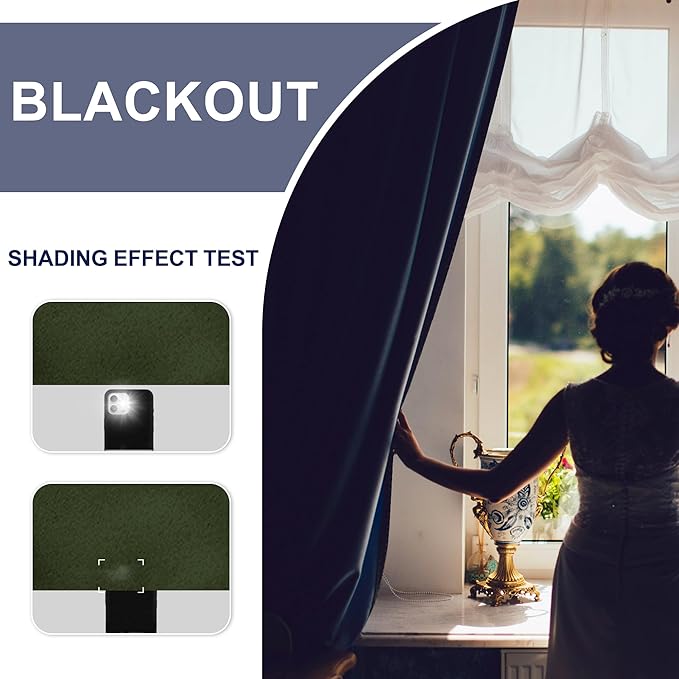 JIUZHEN Christmas Blackout Curtains for Bedroom - Thermal Insulated Room Darkening Rod Pocket Curtains for Living Room, Set of 2 Panels with Tiebacks, 42 x 84 Inch Length, Olive Green