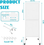 Royxen Metal Pegboard 2 x 5 Feet with 30 Hooks, Peg Board Display Stand with Wheels, Standing Pegboard Display, White