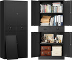 BESFUR 71“H Metal Storage Cabinet with 2 Lockable Drawers and 2 Lockable Doors, Garage Cabinet with 2 Adjustable Shelves, Locking Cabinet for Garage, Office, Classroom - Black