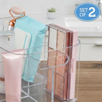 STORi Bliss 5-Compartment Plastic Cosmetics Storage Organizer, Set of 2 | Clear | Rectangular Divided Makeup Bin & Vanity Caddy with Pass-Through Handles | Round Corner Design | Made in USA
