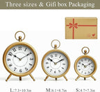 Vintage Small Table Clock on Stand, Decorative Desk and Shelf Clock Farmhouse Mantel Non-Ticking Clock Rustic Metal Frame with Antique Gold Finish 9.3 Inch