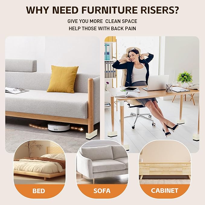 Bed Risers, 3 Inch Heavy Duty Adjustable Furniture Lifts Leg Extenders for Bed Desk Table Couch Frame Feet Accessories, Supports up to 1300 Lbs (Beige, 4 Pack Set)