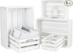 5-Piece Farmhouse Wooden Crate Set - Rustic Wooden Crates for Display and Storage, Large Whitewashed Decorative Crates, Farmhouse Apple Crates, Painted Wood Crates for Decor