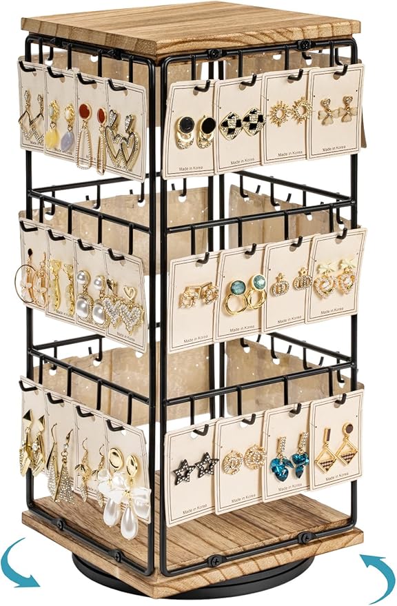 360 Rotating Earring Display Stands for Selling, Earring Rack Display Holder Stand, Jewelry Display for Vendors Selling Earring Cards, Necklaces, Bracelets, Hair Accessories (48 Hooks)