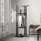 Black Clothes Racks with 4 Straight Arms, Metal Clothing Rack for Hanging Clothes, Freestanding Garment Rack Heavy Duty, 46" to 63" Adjustable Height Retail Clothing Rack for Boutiques Display