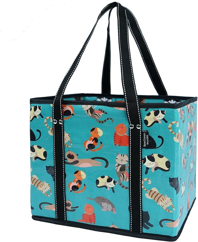 BeeGreen Large Waterproof Reusable Bags Christmas Heavy Duty Shopping Tote for Groceries Pool Gift with Webbing Handles