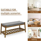 Upholstered Entryway Bench, Bedroom Bench for End of Bed, Dining Bench with Padded Seat for Kitchen, Living Room, Fabric Rubber Wood Indoor Bench (Grey)