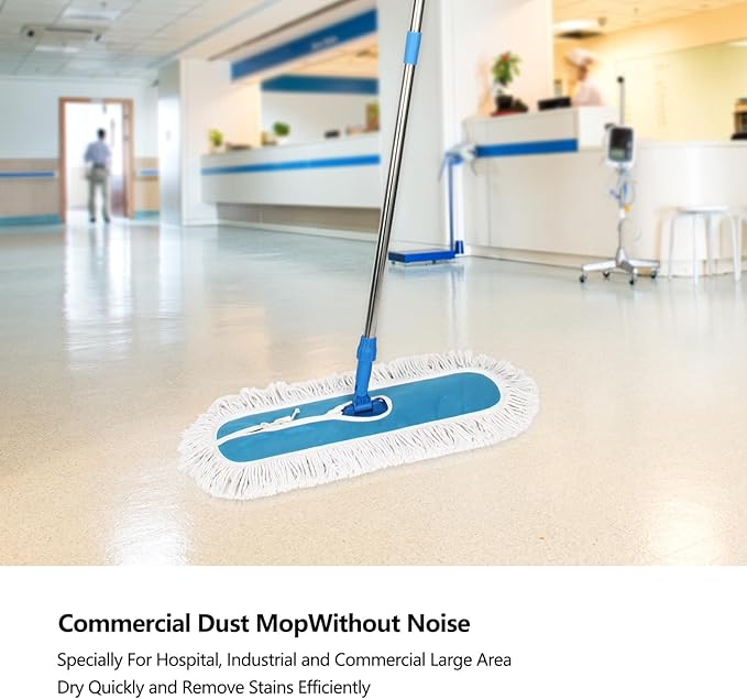 24" Commercial Dust Mop, MEIBEI Dust Floor Mop with Cotton mop Head, Dust Mop for Hardwood Floors with Long Handle, Industrial Dust Mop for Factory, Shopping Mall, Garage, Company, Hotel (24*5 inch)
