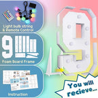 imprsv 3FT Colorful Marquee Numbers,18 Colors with Remote, Light Up Numbers 9 for 9th 90th Birthday Decorations Anniversary Party Decor, Pre-Cut Foam Board Kit, Mosaic Sign for Balloon