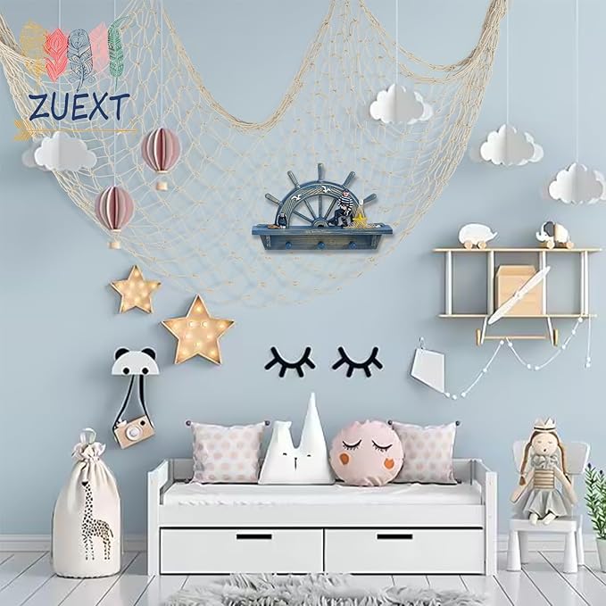 ZUEXT Decorative Fishing Net Large Blue & Beige 80x40 Inch, 2 Pack Picture Fish Net, Wall Photo Hanging Fishnet for Nautical Mermaid Pirate Ocean Themed Hawaii Beach Under The Sea Party Decorations