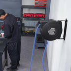 VEVOR Retractable Extension Cord Reel, 45 FT, Heavy Duty 12AWG/3C SJTOW Extension Power Cord with Lighted Triple Tap Outlet, 15A Circuit Breaker 180° Swivel Bracket for Ceiling or Wall Mount, Blue