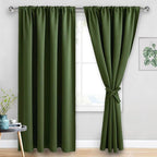 JIUZHEN Blackout Curtains for Bedroom - 70 x 84 Inch Extra Wide Privacy Assured Thermal Insulated Room Darkening Room Divider Curtain Cover for Living Room, Set of 2 Panels with Tiebacks, Olive Green