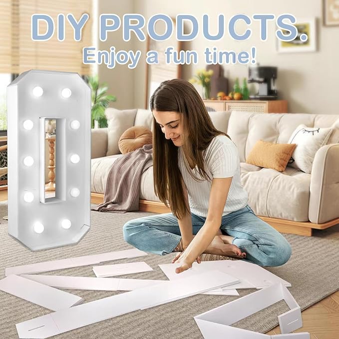 PRELIFE MEMORY 3FT/36 Inch Light Up Marquee Letter A-Z, White Frame KT Board Plug-in KT Board with Bracket White LED Party Decorative Light Decoration for Birthday Party Anniversary (V)