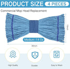 Lallisa 4 Pcs Commercial Mop Head Replacement Tube Microfiber Industrial Looped End Mop Heads Refill for Floor Cleaning for Home Commercial Industrial Use(Medium,Blue)