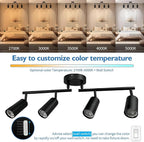 Jolux LED 4 Light Track Lighting Kit, Black 4 Way Ceiling Spot Lighting, Included 4 GU10 Bulbs 1100LM 5CCT Selectable,Flexibly Rotatable Light Head for Kitchen Cabinet Art Walls Hallway Living Room