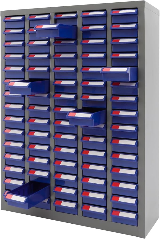 Drawer Storage Cabinet | Storage Cabinet Part Organization Shelves | Bolt and Nut Tool Storage Steel Cabinet | Hardware Organizer and Storage Organization | with Dividers and Labels (Blue)