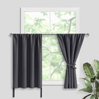 JIUZHEN Short Blackout Curtains for Small Window - Cafe Room Darkening Privacy Energy Saving Window Curtains Tiers for Bathroom,Kitchen, W 42 x L 30, Set of 2 Panels with Tiebacks, Dark Grey