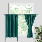 JIUZHEN Short Blackout Curtains for Small Window - Cafe Room Darkening Privacy Thermal Insulated Window Curtains Tiers for Bathroom,Kitchen, W 42 x L 36, Set of 2 Panels with Tiebacks, Forest Green