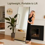 71"x26" Full Length Mirror with Stand, Lightweight & Easy to Move, Free-Standing Mirror for Dressing Room Bedroom, 3-in-1 Usage, Shatterproof Glassless Floor Mirror Kid & Pet Friendly (Black)