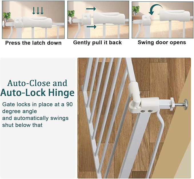 Extra Wide Baby Gates Large Long Dog Gates for Doorways Stairs Pressure Mounted Dog Pet Gate Walk Through Metal Child Indoor Safety Gates (White, 76.38"-81.10"/194-206CM)