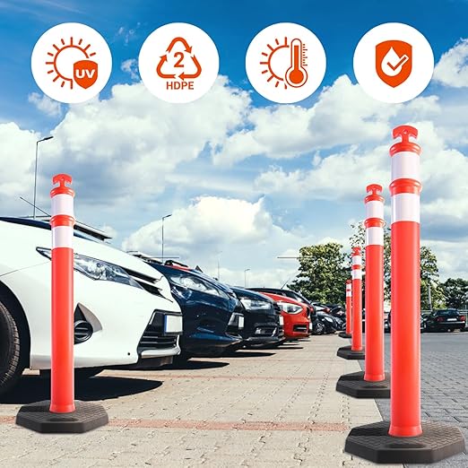 Traffic Delineator Post Cones with Heavy-Duty Octagonal Rubber Base, Channelizer Post Kit for Road Construction Work, Traffic Guidance, Garage Parking, Crowd Control (3, 45")