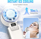 Upgraded Portable Handheld Fan with 60°F Ice Cooling, Up tp 12Hrs Personal Fans Portable Rechargeable, 5 Speed 25550RPM Powerful Portables Fan Handheld, Hand/Neck/Desk Fan 3 IN 1(White)