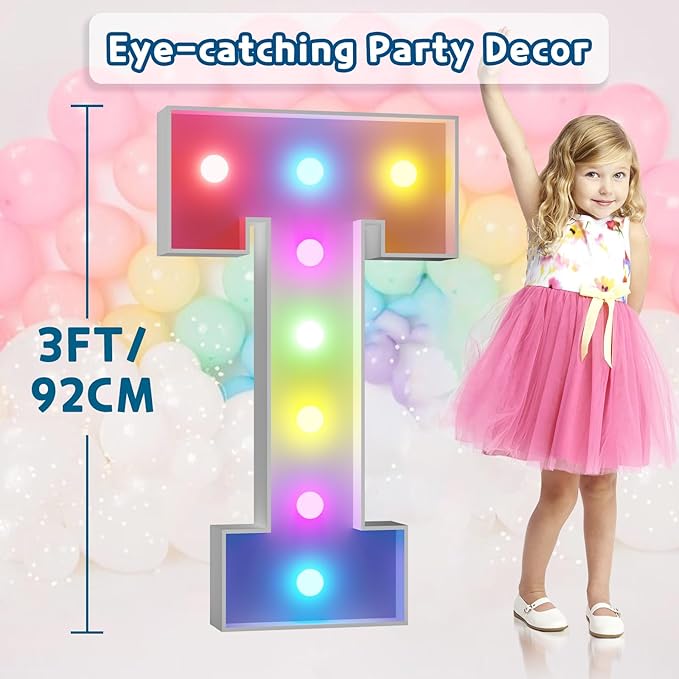 imprsv 3FT Colorful Marquee Letters T, 18 Colors Large Light up Letters Alphabet Sign with Remote, Big Marry Me Sign, Birthday Party Decorations Anniversary Wedding Decoration