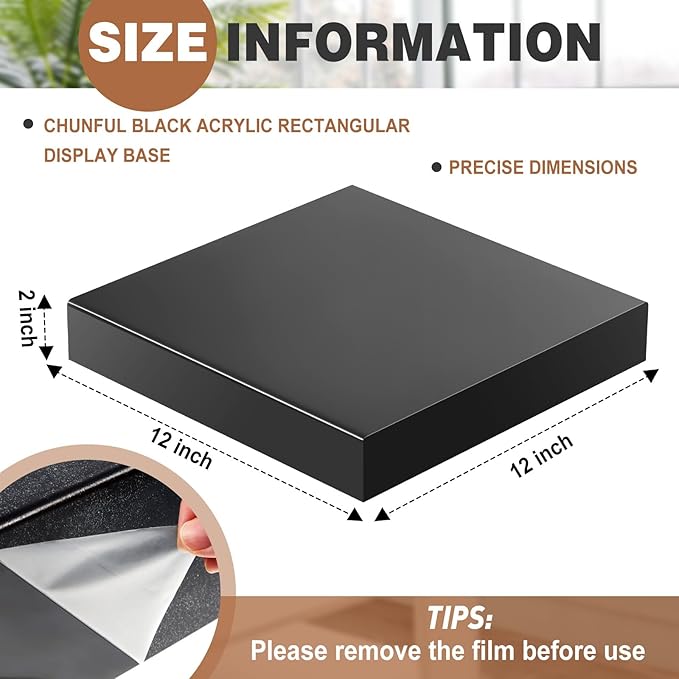 Chunful Black Acrylic Display Box Riser Trophy Base Acrylic Pedestal Stand Block Versatile Trophy Diorama Base and Storage for Photography Props Home Office Decor Showing(12" L X 12" W X 2" H)