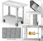 Heavy Duty Utility Rolling Tool Cart, 550 lbs Capacity Plastic Rolling Carts with 360°Swivel Wheels, 40 x 17 Inch Service Cart, 2 Shelf Work Cart for Warehouse,Garage, Cleaning, Grey